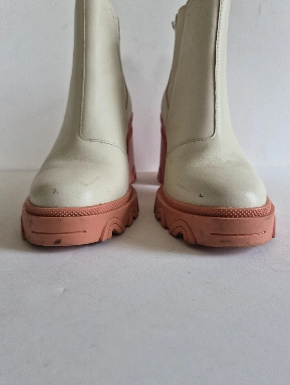 Sorel Brex White Chelsea Natural Pink Waterproof Chunky Heel Boots Size 8.5